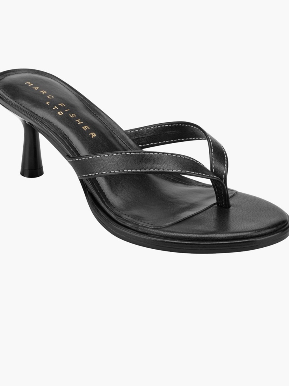 Marc Fisher Black Leather Thong Sandal Heel
